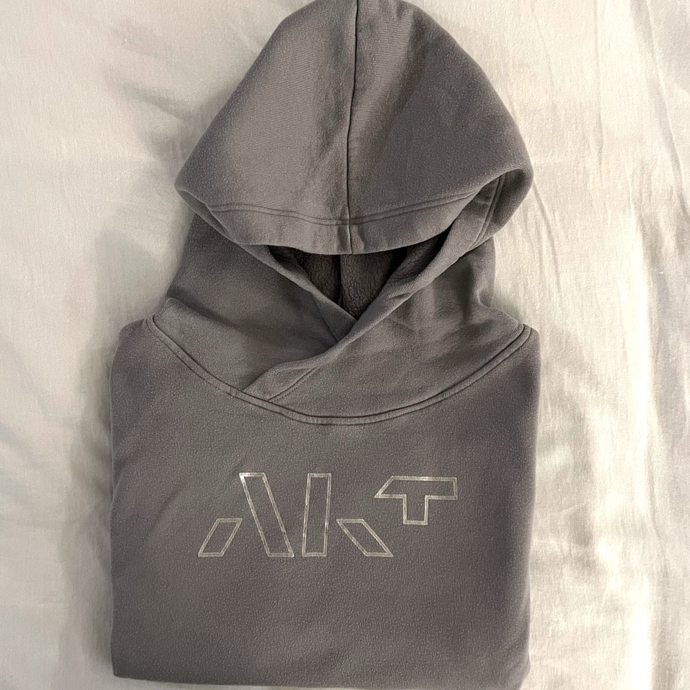 AKT Grey Cropped Hoodie Sweatshirt with Silver Foil Letters